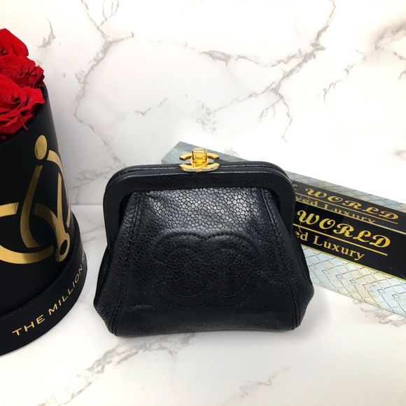 Chanel Caviar Leather Small Coin Purse Clutch with Gold CC Turnlock